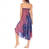 abordables Faldas gráficas-Mujer Falda Línea A Columpio Casual Boho Maxi Alta cintura Faldas Floral Estampado Microelástico Vacaciones Festivos Blanco Vino Azul Real Verde Oscuro Verano Poliéster