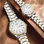 abordables Relojes de Cuarzo-Este es un elegante reloj para parejas con dos diales digitales redondos y correas de acero inoxidable con una pantalla de fecha luminosa resistente al agua ipx7 de lunes a domingo. Es un regalo ideal
