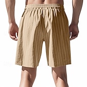 voordelige Klassiek-Voor heren Korte broek Linnen korte broek Zomer korte broeken Strandshorts Trekkoord Zak Elastische taille Gestreept Comfort Ademend Korte Strand Vakantie Feestdagen Hawaii Boho Zwart Marineblauw
