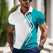 preiswerte Poloshirt mit Farbblockdesign für Herren-Herren Farbblock Poloshirts mit Reißverschluss Kurzarm Polo-Shirts Hemden mit Kragen Business-Casual Outdoor Athleisure 3D-Druck Sommer Meerblau Grün Dunkelblau