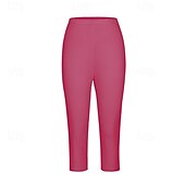 baratos Leggings lisas-Mulheres Calças Capri Leggings Moda Casual Comprimento da panturrilha Cintura Média Tecido Cintura elástica Confortável Respirabilidade Com Stretch Férias Rua Roupa Diária Amarelo Claro Vinho