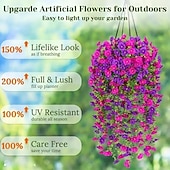 abordables Plantas y Flores Artificiales-2 piezas de flores colgantes artificiales de gloria de la mañana resistentes a los rayos UV, flores artificiales de plástico de color púrpura y rojo púrpura vibrantes para porche, jardín, boda y