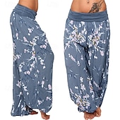 billiga breda ben och hög midja-Dam Byxor Harem byxor Palazzo byxor Mode Boho Fullängd Medium Midja Mönster Elastisk midja Bekväm Microelastisk Gata Dagliga kläder Utekväll Vit Gul Ljusgrön Rosa Sommar Vår Normal
