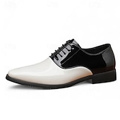 economico Formale-scarpe oxford da uomo in vernice bianca e nera – classiche scarpe formali con lacci per matrimoni, serate di gala ed eventi serali