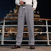 cheap Holiday-Men&#039;s Linen Pants Trousers Summer Pants Beach Pants Pocket Straight Leg Plain Comfort Breathable Vacation Daily Holiday Hawaiian Boho Black White