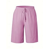 baratos Shorts-Mulheres chinês Bermudas Férias Moda Básico Comprimento do joelho Cintura Alta Tecido Bolsos Cintura elástica Confortável Macio Micro-Elástica Ao ar livre Rua Verde Militar Azul marinho Preto Branco