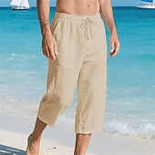 baratos Feriado-Homens Calças Capri Shorts de linho Shorts de verão Shorts de praia Bolsos Cintura elástica Com Cordão Tecido Conforto Respirável Comprimento da panturrilha Férias Feriado Praia Havaiana Boho Preto