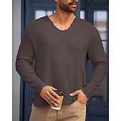 preiswerte Basic-T-Shirts-Herren T Shirt T-Shirt Langarmshirt Langarm V Ausschnitt Sommer Frühling Einfach Mode Designer Basic Klassisch Urlaub Straße Ausgehen Dunkel Braun Schwarz Weiß Top T-Shirt für Herren