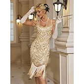 billiga Klänningar-Retro / vintage Glada 20-talet 1920-talet Flapper-klänning Klänningar Kläder Den store Gatsby Bröllopsgäst Paljetter Tofs Maskeradkläder Dam Jul Halloween Karnival Fest / afton Bröllopsfest Möhippa