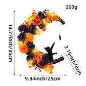 baratos Guirlandas de Halloween e Decorações Florais-guirlanda de lua curva de halloween com gato preto, cabide de porta de lua crescente laranja e preta, guirlanda de porta da frente para decoração de varanda de quintal ao ar livre de halloween