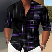 preiswerte Geometrische Muster-Herren Farbverlauf Linie Hemd Knopfhemd Stehkragenhemd Langarm Lässig Outdoor Urlaub Täglich Frühling Herbst Mandarinkragen Stehkragen 3D-Druck Leinenähnliches Hemd Rote Blau Purpur Gold Grün