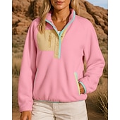 preiswerte Oberteile-Damen Fleece-Sweatshirt Wander-Sweatshirt Wander Fleece Sweatshirt Langarm Stehkragen Oberteil Außen Thermowarm Leicht Atmungsaktiv Winter Polyester Patchwork Schwarz Weiß Rosa Tennis Golfspiel Laufen