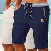 preiswerte Urlaub-Herren Shorts Leinenshorts Sommershorts Strandshorts Tasche Kordelzug Elastischer Bund Einfach Komfort Atmungsaktiv Knielang Täglich Ferien Strand Urlaub Mode Schwarz + Himmelblau Khaki+Marineblau