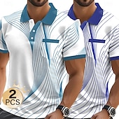 olcso Férfi geometrikus póló-férfi 2 db-os grafikus geometrikus póló rövid ujjú pólóingek üzleti lezser kültéri üzleti athleisure mindennapi viselet gombos zsebes 3D nyomtatás nyári