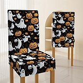 preiswerte Halloween Küche-Halloween-Esszimmerstuhlbezug mit Totenkopfmuster, Festival-Tischdekor, Verkleidungsrequisiten zur Dekoration