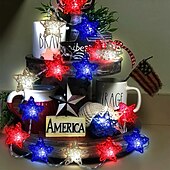 cheap Battery String Lights-1 Pc 3M-20 LED Star String Lights Red, White, Blue Vine Weaving Pentagram Light String July 4th Independence Day Party Patriotic Atmosphere Decorative Light AAA Battery Box