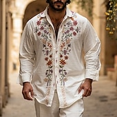 preiswerte Freizeithemden für Herren-Herren Hemd Sommerhemd Freizeithemd Strandhemd Knopfhemd Weiß Langarm Blumen Revers Urlaub Hawaiianisch Druck Bekleidung Polyester Mode Lässig Bequem