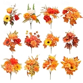 abordables acción de gracias y decoración de otoño-1 ramo de flores artificiales de otoño, corona de calabaza con hojas de arce para Acción de Gracias, arreglo decorativo para el hogar otoñal de Halloween