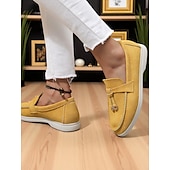 billige Slip-ons og loafers til kvinner-Grønne dameloafers i semsket skinn, lette flate sko med gulldetaljer for uformelle antrekk og daglige dates