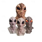 economico Maschera di Halloween &amp; Accessori-Maschera aliena spaventosa di Halloween per adulti, realistici costumi spaventosi, maschera in lattice per il viso, 4 varianti di colore, maschera horror extraterrestre, accessorio spettrale per feste
