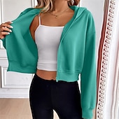 baratos Jaquetas de corrida-Mulheres Moletom com zíper Jaqueta com capuz Bolso Com Zíper Manga Longa Blusas Roupa Esportiva Outono Cor Sólida A Prova de Vento Roupa de esporte Roupas Esportivas Branco Amarelo Azul Real