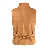 preiswerte Men&#039;s Vest-Herren Weste aus Wildlederimitat Weste Gilet Urlaub Party Geschäft Vintage Frühling Herbst Tasche Knöpfe Polyester Bequem Einfarbig Doppelreihig Revers Normale Passform Schwarz Leicht Braun Blau