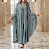 preiswerte Ausgefallene Kleider-Damen Langes Kleid Maxikleid Freizeitkleid Boho-Kleid Westernkleid Mode Muslim Outdoor Party Ferien Normale Passform Einfach Langarm Mit Kapuze Weiß Purpur Hellgrau Frühling Herbst