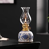 economico lampada da comodino-una lampada a combustibile da campeggio regolabile per esterni, una lampada a olio per uso domestico, una lampada a olio floreale in ceramica blu e bianca per interni, una lampada a cherosene con