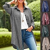 voordelige Overhemdjassen-Dames Overhemdjack Vrijetijdsjas Comfortabel Ademend Knop Afdrukken Casual Ruitjes Vakantie Straat Casual Alledaagse kleding Enkele rij knopen Lang Strijkijzer Normale pasvorm Lange mouw bovenkleding