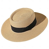 billige Hatter-1 stk. elegant damehatt med strå og bred brem, lett og pustende sommerhatt for strandaktiviteter, uformell &amp;formelle arrangementer, tilbehør til arrangementer