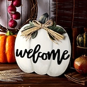 levne díkůvzdání a podzimní dekorace-podzimní uvítací dřevěný věšák na dveře, halloweenská dýňová 3D kostkovaná cedule na přední dveře, rustikální závěsný věnec na verandu, podzimní bytová dekorace