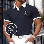 olcso Férfi klasszikus póló-Férfi Golfing Hétköznapi Sport Hajtóka Bordás pólógallér Rövid ujjú Alap Modern Színes Sas Kollázs Gombok Nyár Sárga Rubin Sötétkék Szürke Golfing