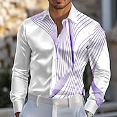 preiswerte Herren Satin Hemd-Herren Geometrisch Farbverlauf Wellen Satinhemd Kleidhemd Knopfhemd Langarm Modisch lässig Urlaub Täglich Sommer Frühling Herbst Umlegekragen Hemden mit Kragen 3D-Druck Gelb Blau Purpur Grün Grau