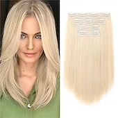 economico Clip nelle estensioni-Extension per capelli, 14 clip corte, 4 pezzi, lisce, naturali, sintetiche, morbide, per donna - grigio argento