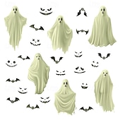お買い得  ハロウィンステッカー-ハロウィーンの暗闇で光るゴーストの窓用 PVC ウォールステッカー、ハロウィーンパーティーや家の窓装飾用の白い光るゴーストとコウモリのデカール