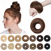 abordables Chignons-Postiche chignon décoiffé, chouchous naturels ondulés et lissés, chignon donut, extensions de queue de cheval pour femmes et filles - #12 brun doré