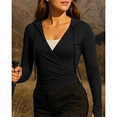 preiswerte Oberteile-Damen Wandershirt Wandertop Langarm Kapuzen T-Shirt Oberteil Outdoor Atmungsaktiv Schnelltrocknend Leicht Elastisch Mit Kapuze Baumwollmischung Schwarz Weiß Rot Tennis Golf Laufen