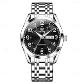 cheap Quartz Watches-OLEVS 3666 Luxury Man Watch Stainless Steel Waterproof Dual Calendar Classic Large Digital Dial Original Quartz Watches