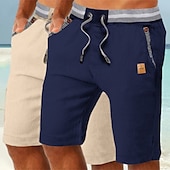 preiswerte Urlaub-Herren Shorts Leinenshorts Sommershorts Strandshorts Tasche Kordelzug Elastischer Bund Einfach Komfort Atmungsaktiv Knielang Täglich Ferien Strand Urlaub Mode Schwarz + Himmelblau Khaki+Marineblau
