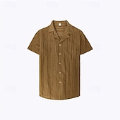 economico camicie casual da uomo-Per uomo Camicia Camicia Estiva Camicia casual Camicia da Spiaggia Camicia con Bottoni Nero Bianco Marrone Albicocca Manica Corta A righe Bavero Vacanza Camicia hawaiana Abbigliamento Moda Casual