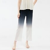 billiga Raka byxor-Dam Rak Elegant Semester Vintage Ankellång Medium Midja Lutning Elastisk Svart och vit lutning Sommar Vår Höst Lös passning