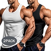 preiswerte Fitness Tank-Tops-Herren Tank Top Weste Unterhemd Ärmelloses Shirt Ärmellos Rundhalsausschnitt Sommer Einfarbig Einfach Mode Klassisch Bequem 2 Packungen Straße Lässig Sport Blau+Hellblau Weiß + Weiß Grau+Weiß Top