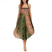 abordables Faldas gráficas-Mujer Falda Línea A Columpio Casual Boho Maxi Alta cintura Faldas Floral Estampado Microelástico Vacaciones Festivos Blanco Vino Azul Real Verde Oscuro Verano Poliéster