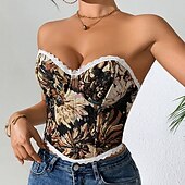olcso fűző-Retró Középkori Reneszánsz Fűző Prsluk Bustier Virágos Jacquardszövet Jelmez Női Kelta Fantasy Mindszentek napja Farsang Parti Alkalmi / Napi LARP Felnőttek Fűző