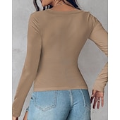  Dames T-shirt Effen Modieus Stijlvol Klassiek Lange mouw Strakke ronde hals Normale tops Dagelijks Uitgaan Weekend Zwart Rood Groen Khaki Grijs Zomer Lente Herfst