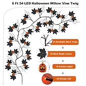 cheap Battery String Lights-1.8M/6Ft 54 LED Beads Halloween String Lights Black Willow Lantern Pumpkin Bat Maple Leaf Wall Desktop Halloween Party Atmosphere Decorative Light AAA Waterproof Battery Box