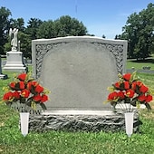 cheap Artificial Plants &amp; Flowers-Grave and Memorial Artificial Flowers, 12 Heads Peacock Rose Half Bouquet with Vase, Faux Silk Floral Arrangement for Cemetery Decoration and Outdoor Use
