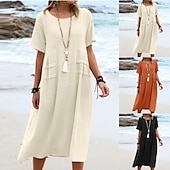 preiswerte Kleider-Damen Midikleid T-Shirt-Kleid Sommerkleid Lässig Täglich Normale Passform Einfach Kurzarm Rundhalsausschnitt Schwarz Orange Aprikose Grau Sommer