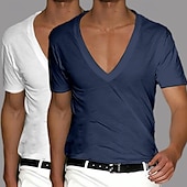preiswerte Basic-T-Shirts-2 Stück Herren T-Shirt Tee Top Kurzarm Kurzarm V-Ausschnitt Sommer Frühling Unifarben Designer Basic Modern Zeitgenössisch Klassischer Stil Basic Urlaub Street Casual Schwarz Weiß Tee