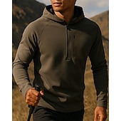 economico Cime-Per uomo Felpa Polo cima dell&#039;escursionismo Manica Lunga Con Cappuccio Maglietta Top Esterno Traspirante Asciugatura Rapida Leggero Zip a un quarto Poliestere Nero Verde militare Tennis Golf Corsa